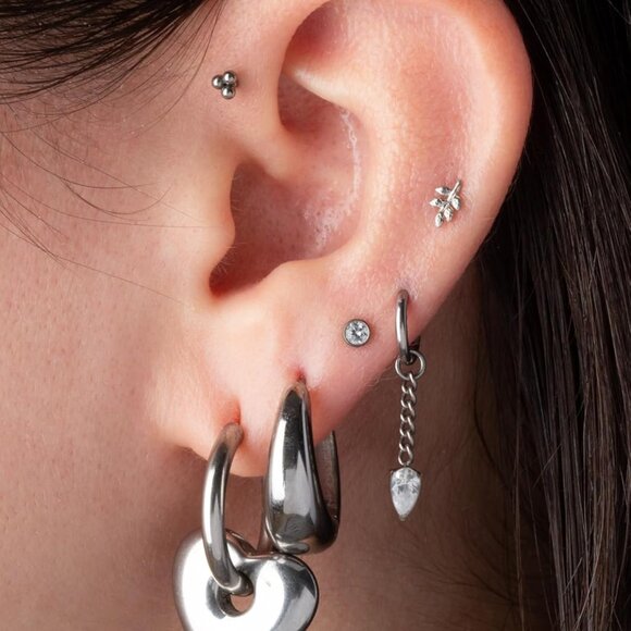 Stainless Steel Puffy Heart Gold Plated Huggie Hoop Earrings, 9/16 Inches, Styli - Picture 2 of 7